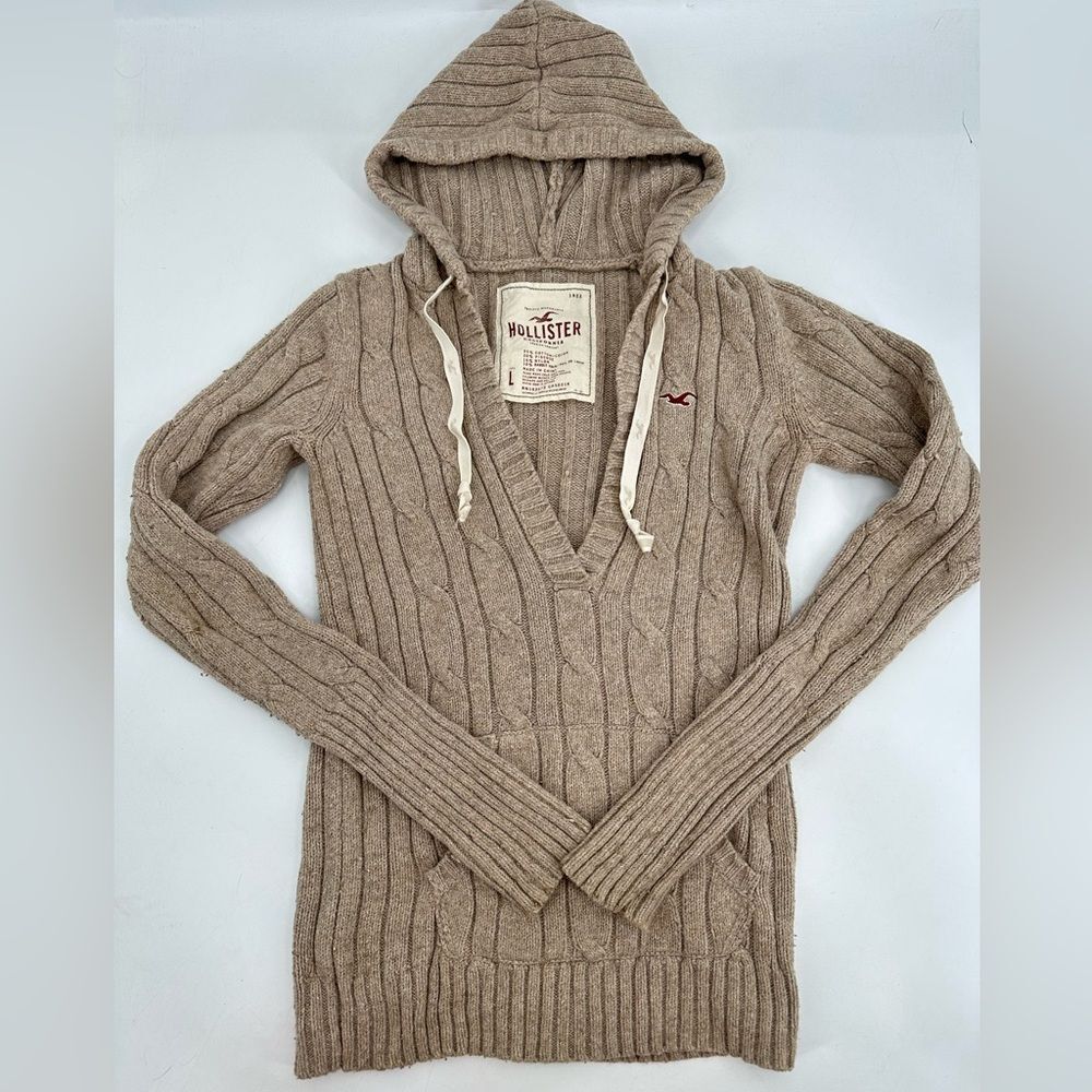 Hollister Womens Chunky Y2K Knit Hooded Sweater Size Large Bella Swan Slim Fit - Picture 2 of 7